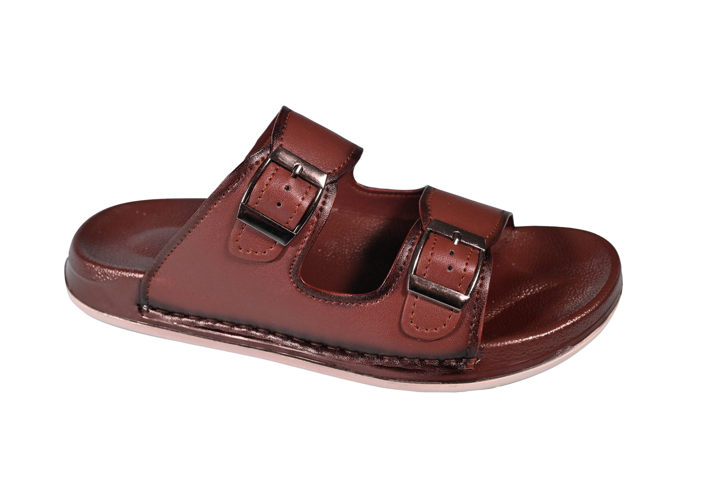 Men’s Double-Strap Buckle Slide – Dark Brown