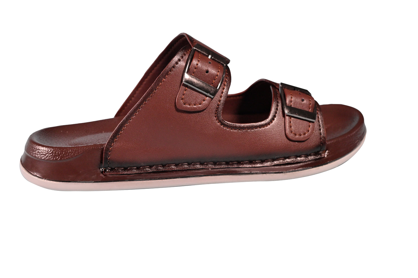 Men’s Double-Strap Buckle Slide – Dark Brown