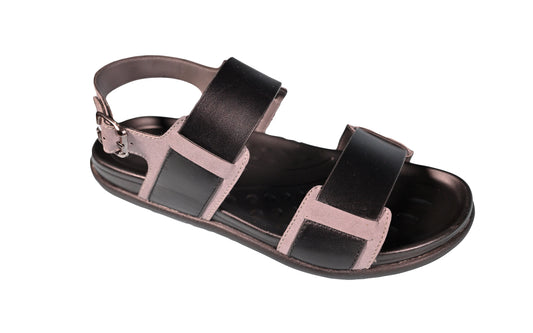 Men’s Leather-Style Adjustable Sandals – Black & Grey