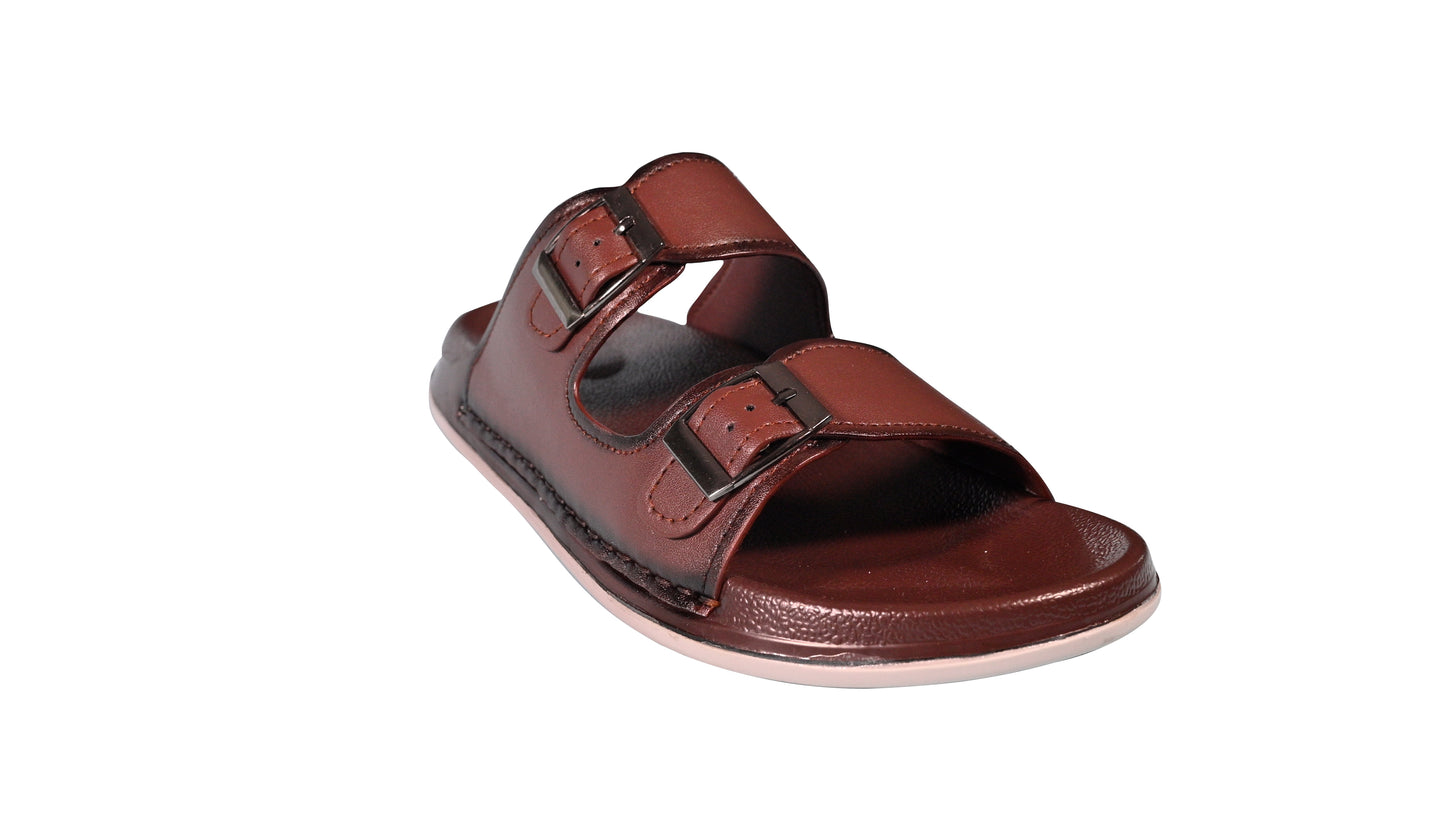 Men’s Double-Strap Buckle Slide – Dark Brown