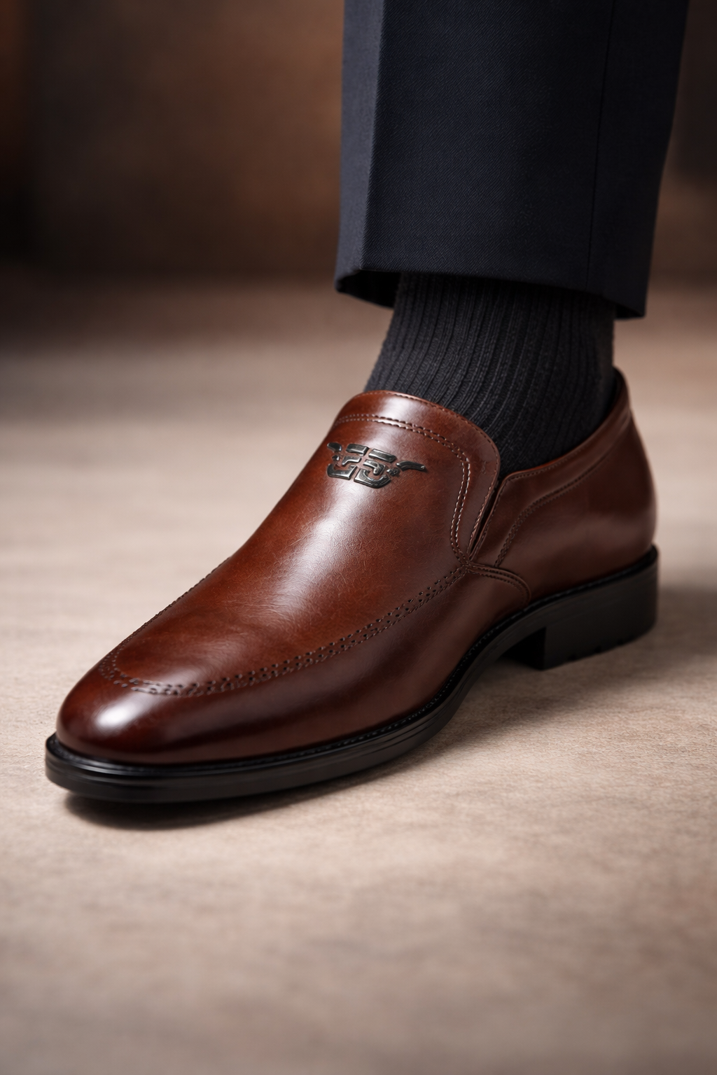 Men’s Semi-Formal Brown Synthetic Leather Slip-On Shoes (CK-105)