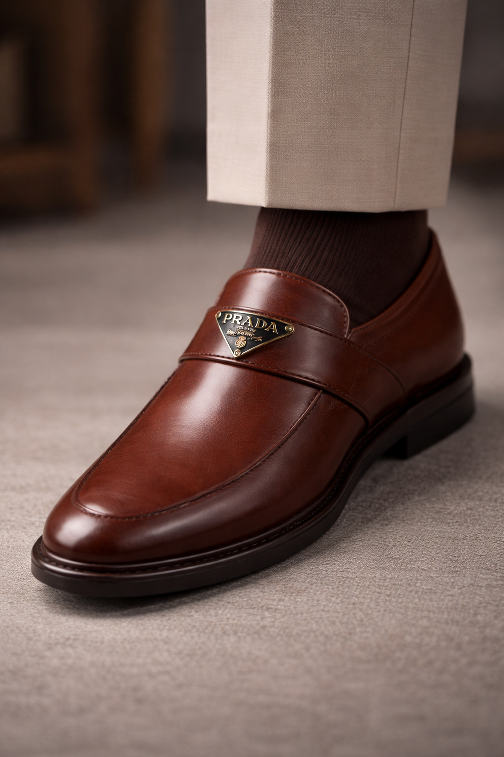 Men’s Semi-Formal Brown Synthetic Leather Slip-On Shoes with Metal Accent (CK-109)