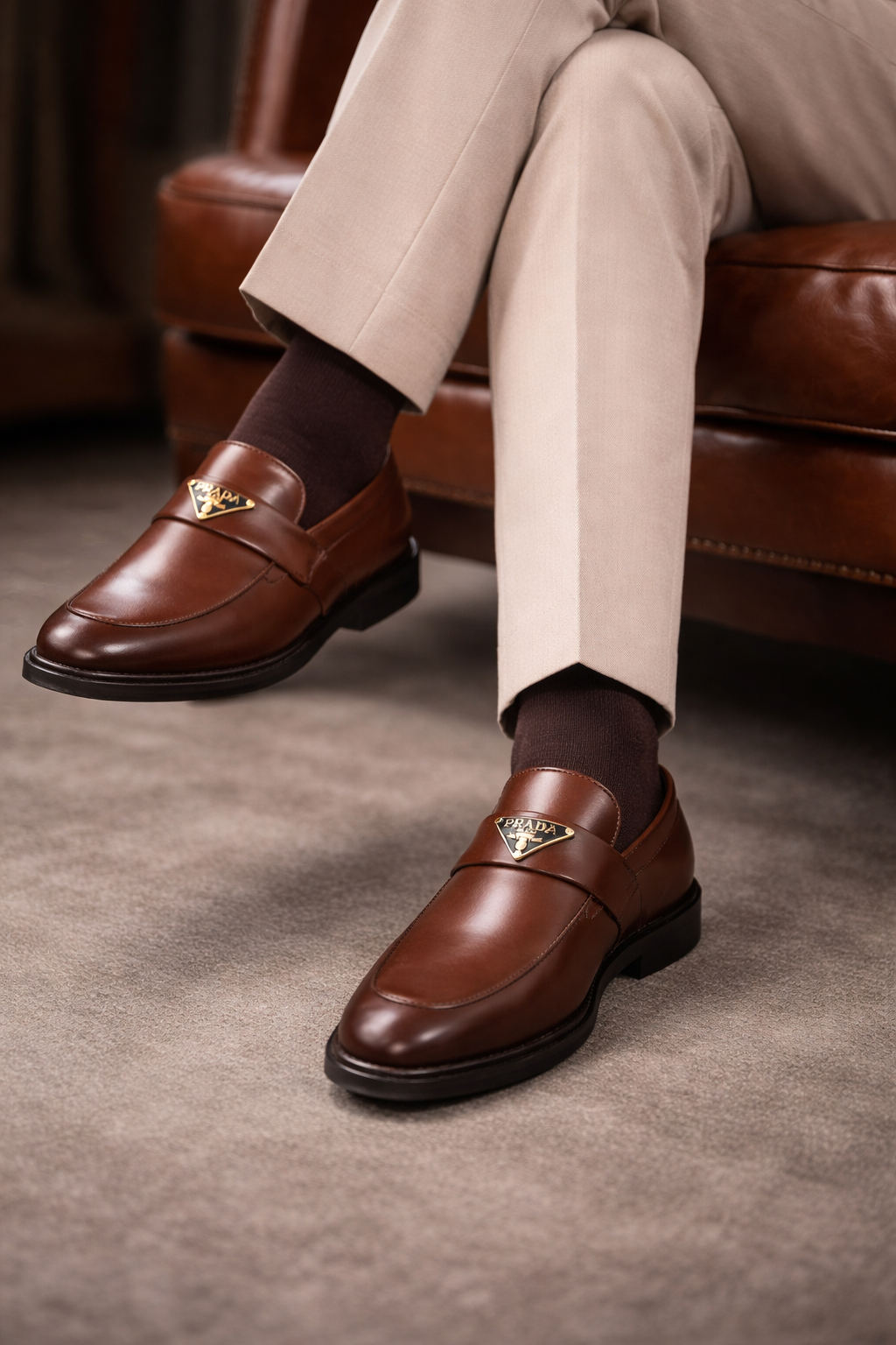 Men’s Semi-Formal Brown Synthetic Leather Slip-On Shoes with Metal Accent (CK-109)