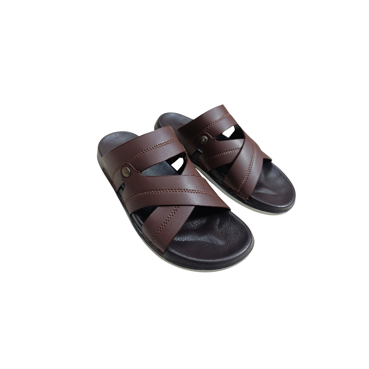Men's Cross Strap Comfort Slides – Brown (CM-302)