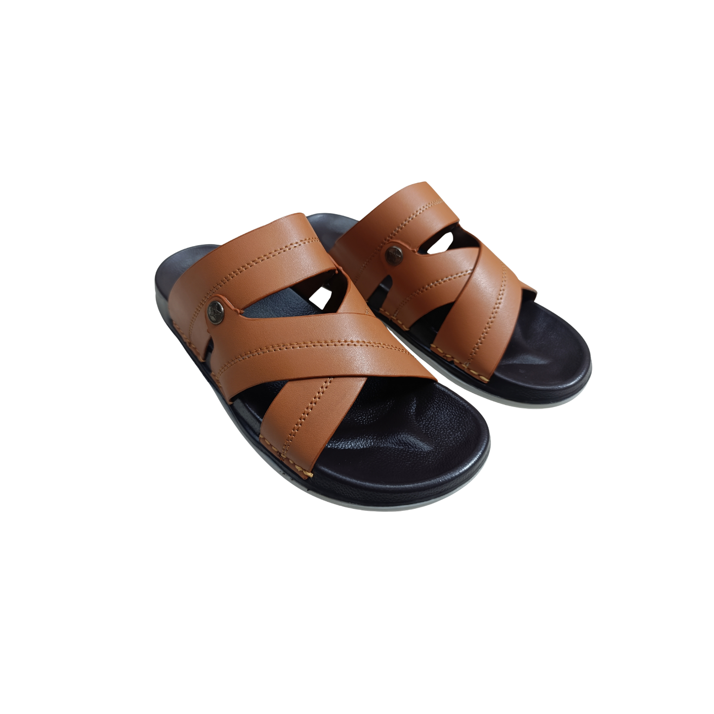 Men's Cross Strap Comfort Slides – Tan Brown (CM-302)
