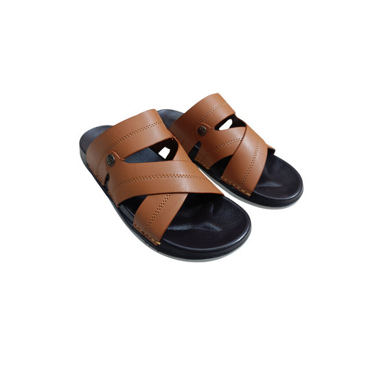 Men's Cross Strap Comfort Slides – Tan Brown (CM-302)