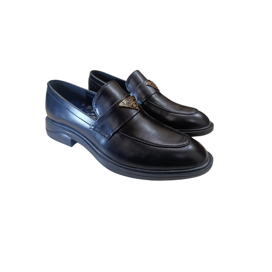 Men’s Semi-Formal Black Synthetic Leather Slip-On Shoes with Metal Accent (CK-109)