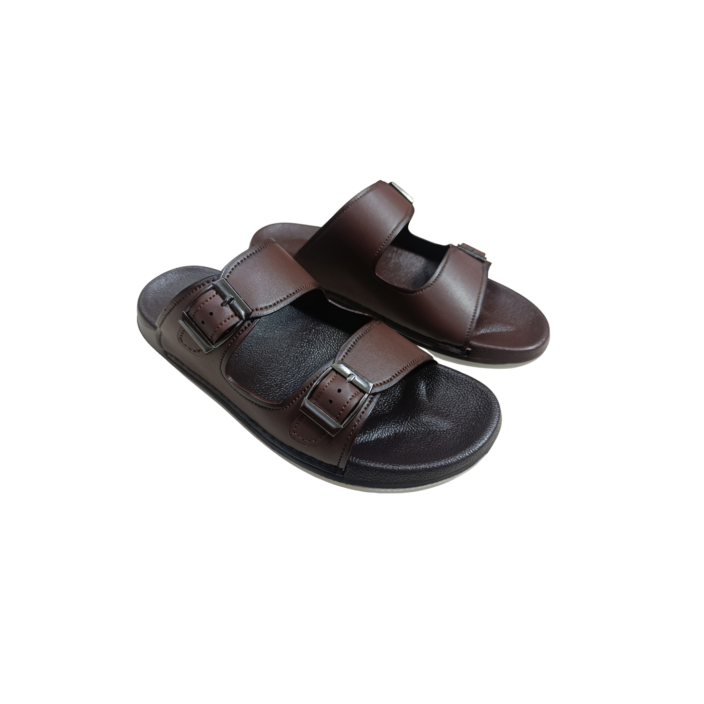Men’s Double-Strap Buckle Slide – Dark Brown CM-303