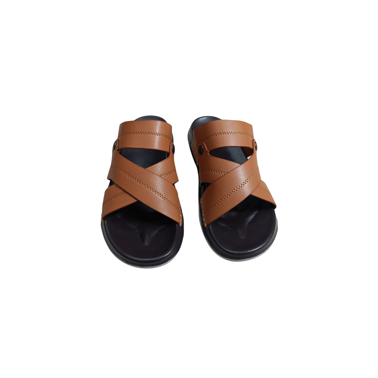 Men's Cross Strap Comfort Slides – Tan Brown (CM-302)
