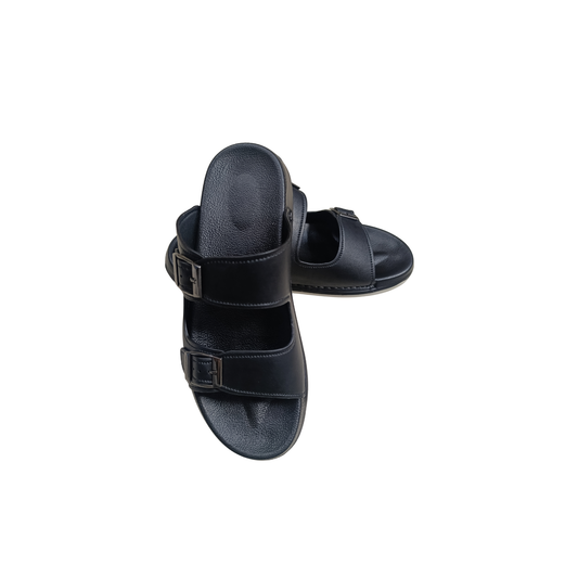 Men’s Double-Strap Buckle Slide – Black (CM-303)