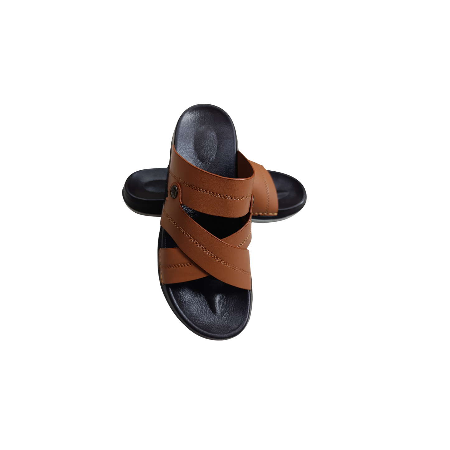Men's Cross Strap Comfort Slides – Tan Brown (CM-302)
