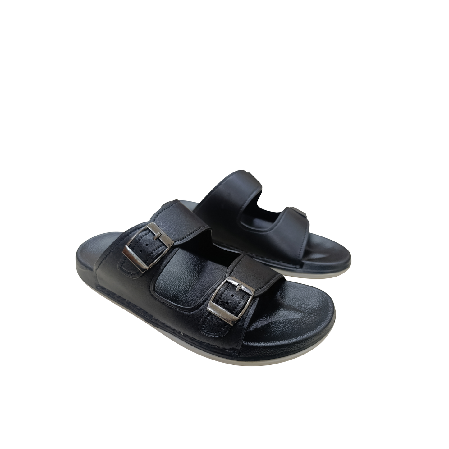 Men’s Double-Strap Buckle Slide – Black (CM-303)