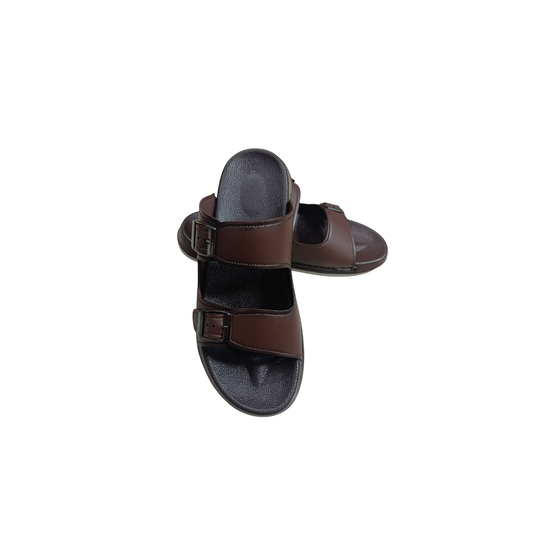 Men’s Double-Strap Buckle Slide – Dark Brown CM-303